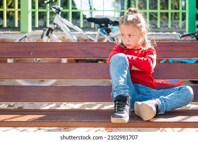 Little Boy Angry Sitting On Bench Stock Photo 2102981707 | Shutterstock