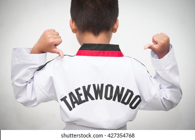 Little boy athletes martial art taekwondo.