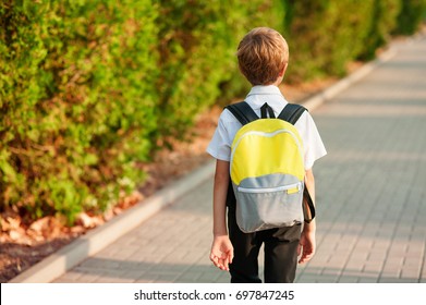 Little Boy Backpack Goes On His Stock Photo (Edit Now) 697847245