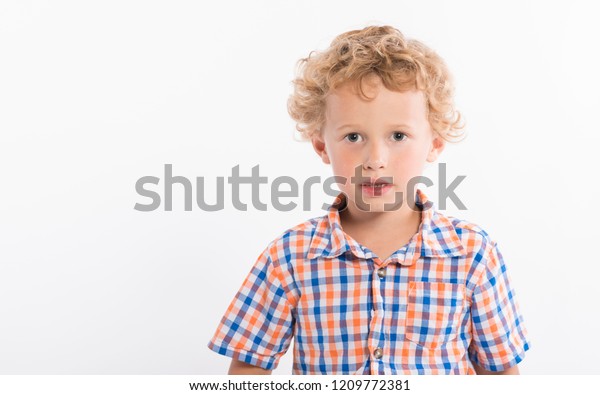 Little Boy Big Eyes Curly Blonde Stock Photo Edit Now 1209772381