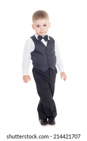 Little Boy In A Business Suit Isolated On White. 