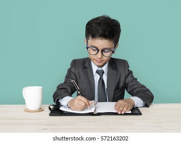 Little Boy Businessman Working Busy - Powered by Shutterstock