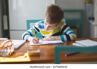 Little Boy Doing Homework at Home