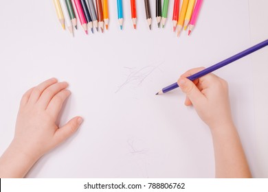 Little boy drawing greeting card on table. Father's day concept - Shutterstock ID 788806762