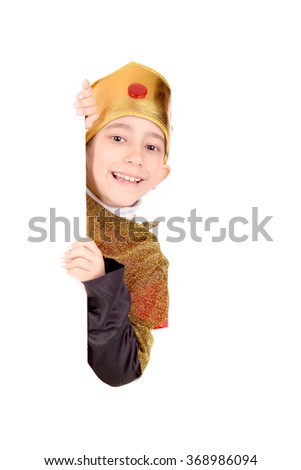 little boy dressed as a king isolated in white