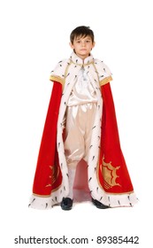 Little Boy Dressed In A Robe Of King