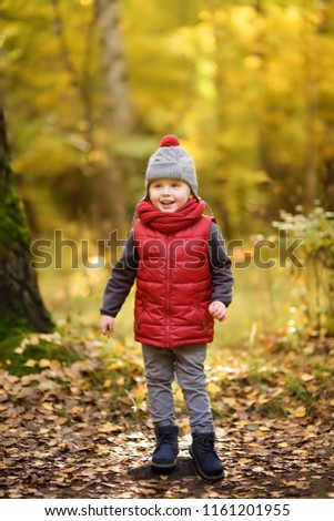 Similar – Image, Stock Photo Cute baby seeing falling leaves