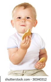 Little Boy Eating Delicious Cookies