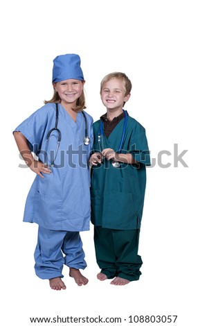 Little boy and girl doctor on their rounds