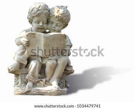 little boy and girl marble read book on white background,clipping path
