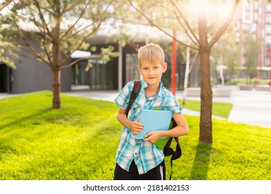 A Little Boy Go To School In Semester Start Day.