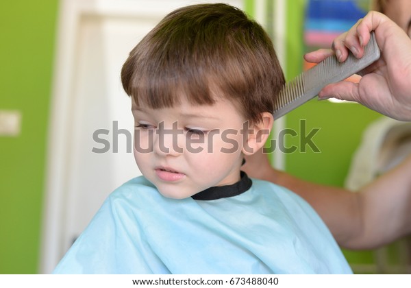 Little Boy Hairdresser Child Scared Haircuts Stock Photo Edit Now