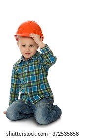 little boy in a hard hat