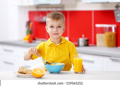 Little Boy Having Breakfast Kitchen Stock Photo (Edit Now) 519565252