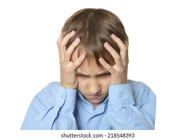 Little Boy Headache On White Background Stock Photo 218548393 ...