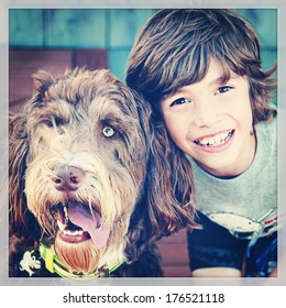 Little Boy And His Dog With Instagram Effect