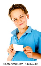 Little Boy Holding Empty Card