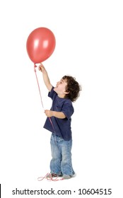 Little Boy Holding Red Balloon