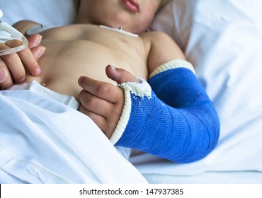 Little Boy In Hospital With Broken Arm Back From Surgery