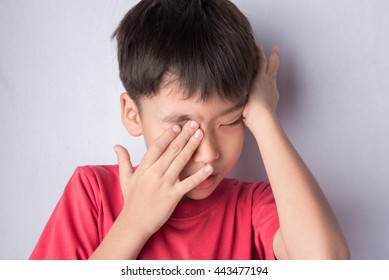 Little Boy Itchy His Eyes With Tear 