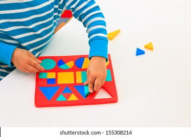 Little Boy Learning Shapes, Early Education And Daycare Concept