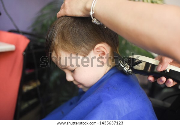 Little Boy Long Hair Hairdresser Cute Stock Image Download Now