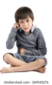 Little Boy Pain Itchy His Ear With Crying Isolate On White Background