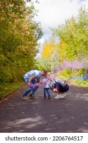 Little Boy With Parents On Gender Party With Colorful Smoke