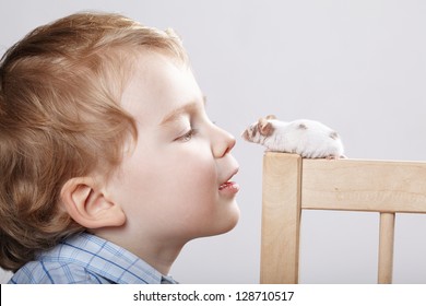 little boy plays with mouse