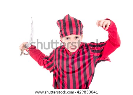 little boy posing on halloween isolated in white