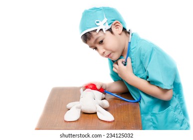 Little Boy Pretend As A Doctor