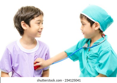 Little Boy Pretend As A Doctor