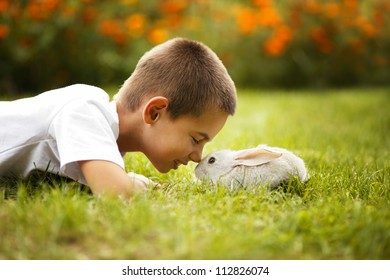 little boy with rabbit