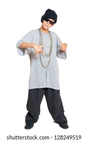 Little Boy Rapper Isolated On White Background