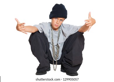 Little Boy Rapper Isolated On White Background