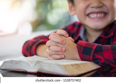 Little boy reading the Holy Bible.