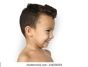 Little Boy Side View Bare Chested Smile