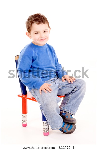 Little Boy Sitting Chair Isolated White Stock Photo 183329741 ...