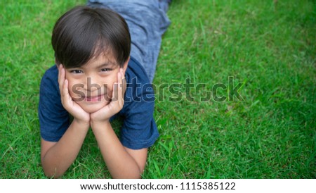 Image, Stock Photo Little boy Smile and happy at the backyard