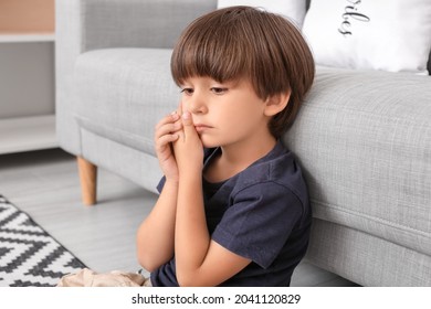 Little Boy Suffering From Tooth Ache At Home