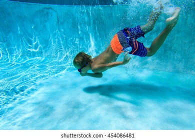 Little Boy Swimming Diving Underwater Stock Photo 454086481 