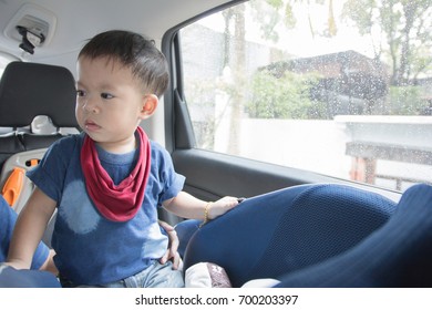 The Little Boy Talk With Mom In The Car Seat