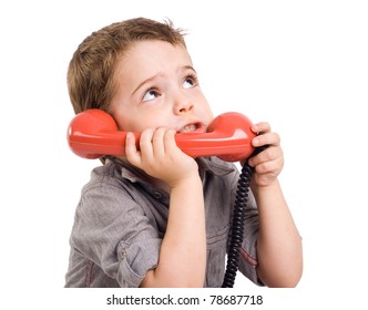 Little boy talking on a retro telephone. - Powered by Shutterstock