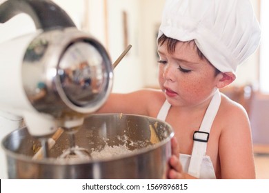 Little Boy Using Stand Mixer