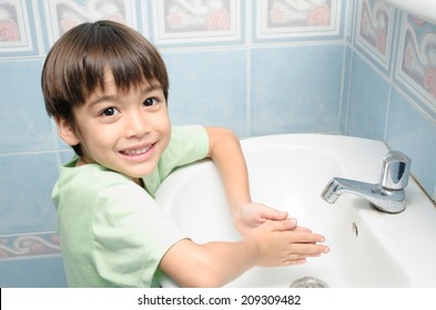 Little Boy Waiting For Washing Hand