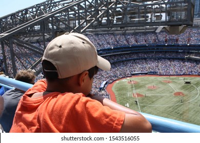 Little Boy Is Watching Baseball Game