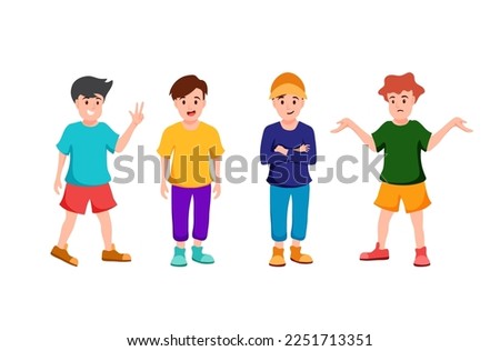 Little boys in cartoon character,wearing colorful costume,acting different emotion,on white background
