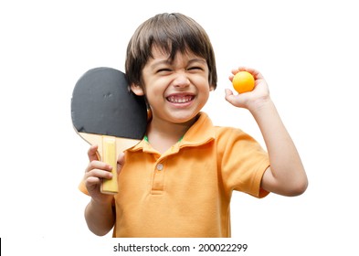 Little Boys Playing Table Tennis On White Background