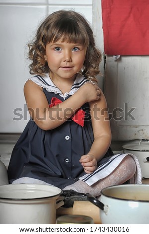 Similar – Image, Stock Photo Adorable little girl combed with pigtails