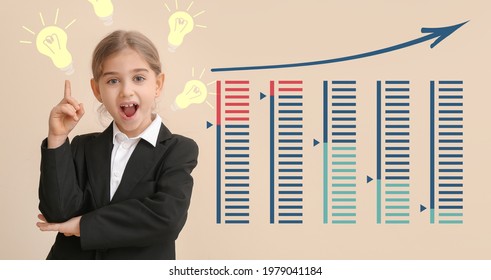 Little Businesswoman On Color Background